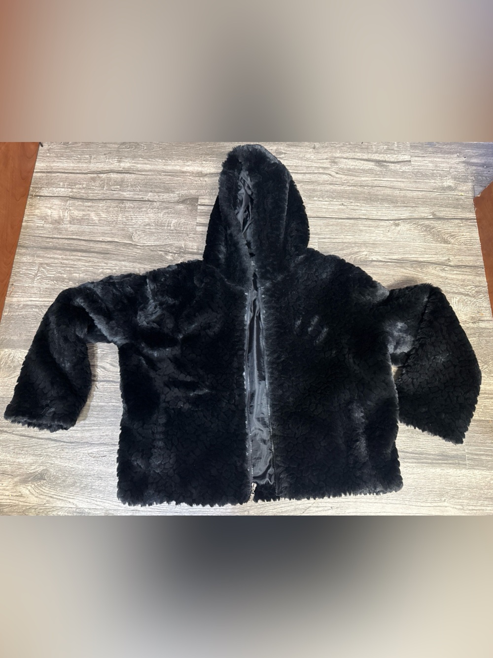 Steve Madden Black Faux Fur Hooded Jacket XL Plush Teddy Zip Winter Coat - Picture 2 of 11